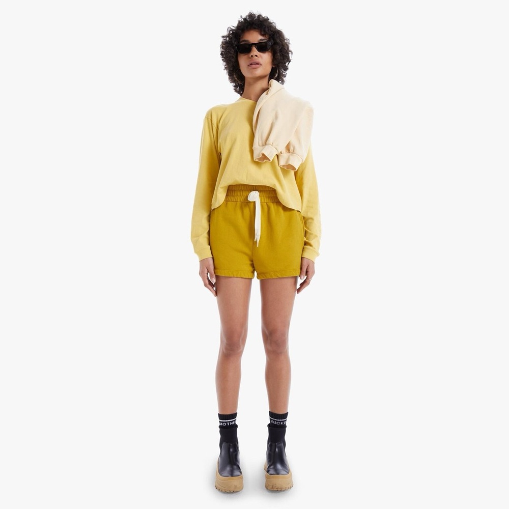 MOTHER The Loosen Up Crop Sweatshirt Move It Wash in Soft Buttercup Yellow